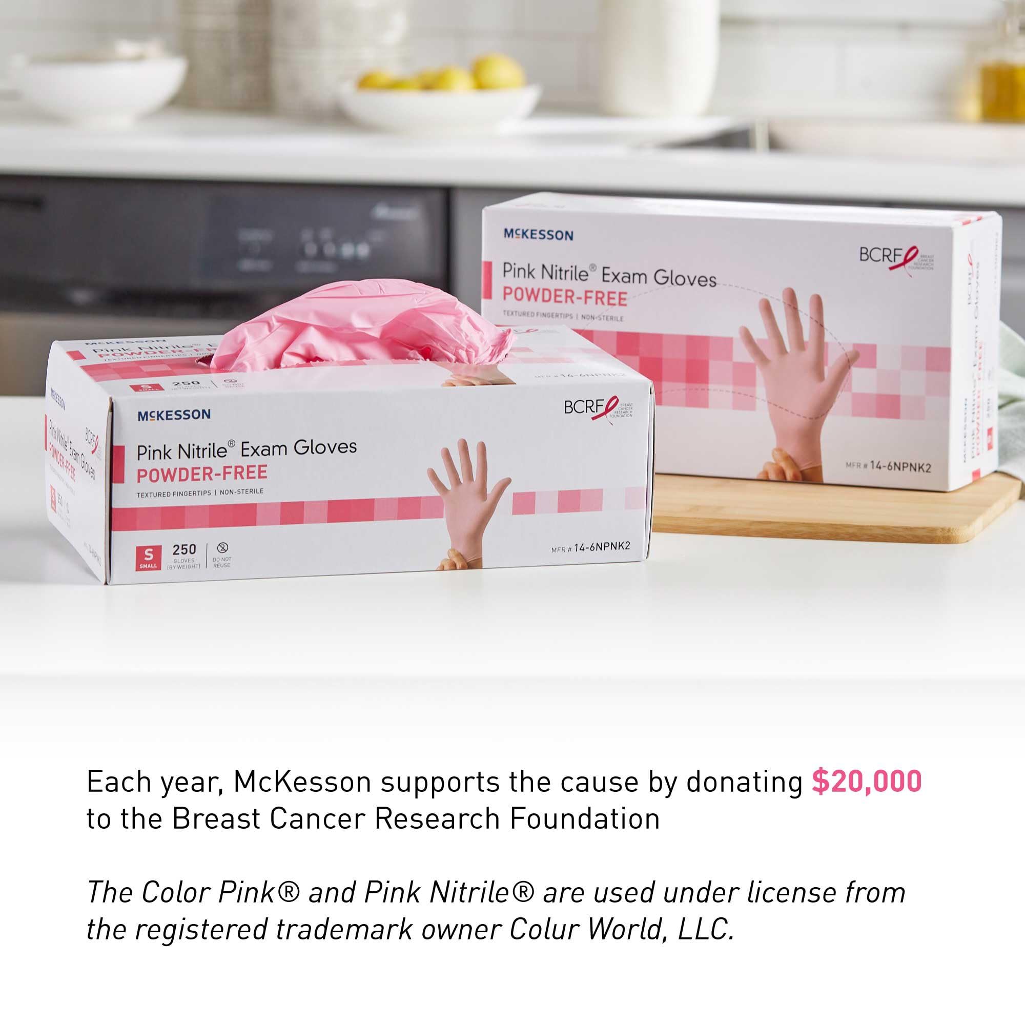 McKesson Pink Nitrile Exam Gloves - Powder-Free, Latex-Free, Ambidextrous, Textured Fingertips, Non-Sterile - Size Medium, 250 Count, 1 Box