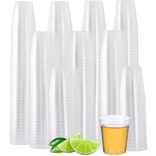 MATANA 500 Clear Plastic Shot Glasses 2oz Disposable Cups, Plastic Shot Cups, Mini Sampling Glasses for Wine Tasting, Tequila, Condiments, Sauce, Jello Shot, Parties - Reusable