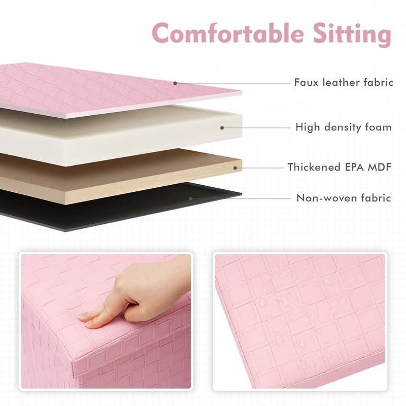 B FSOBEIIALEO Folding Storage Ottoman, Faux Leather Footrest Seat Long Shoes Bench Box Chest, Pink 30"x15"x15"