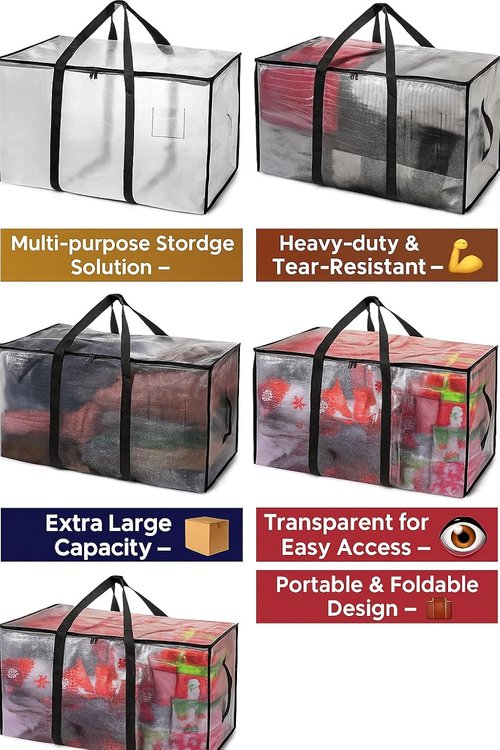 Heavy Duty Clear Tote Bag - Extra Large Durable Storage Bin with Zippered Closure & Reinforced Handles | Ideal for Home, Travel & Garage Use
