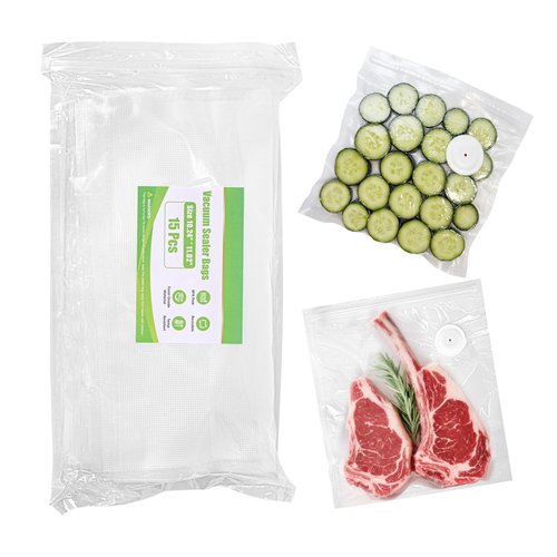 Vacuum Sealer Bags, Reusable Vacuum Zipper Bag, BPA Free Heavy Duty Vacuum Storage Bag for Food 15 Bags (15 Medium Bags (10.24x11.02 in))