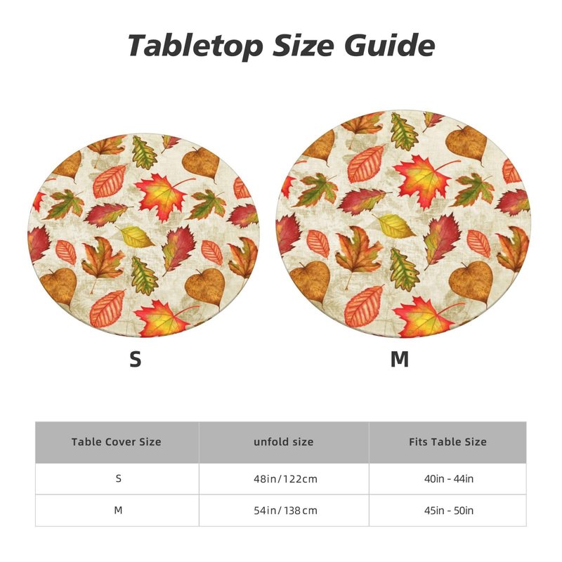 WOAIDY Elastic Edged Round Fall Maple Leaves Fitted Table Cloth Cover, Home Decorative Tablecloth for Indoor Outdoor Kitchen Party, Fits 40" - 44" Tables, Small