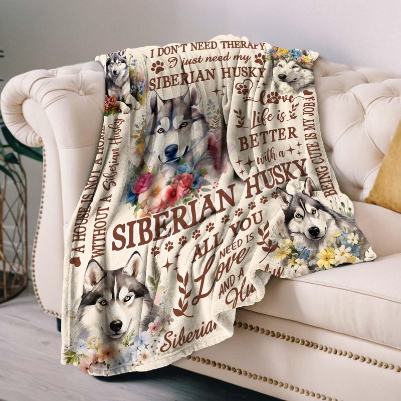 Lussues Nee Siberian Husky Blanket for Dog Lovers,Siberian Husky Flannel Throw Blanket 50 * 60in for Womens