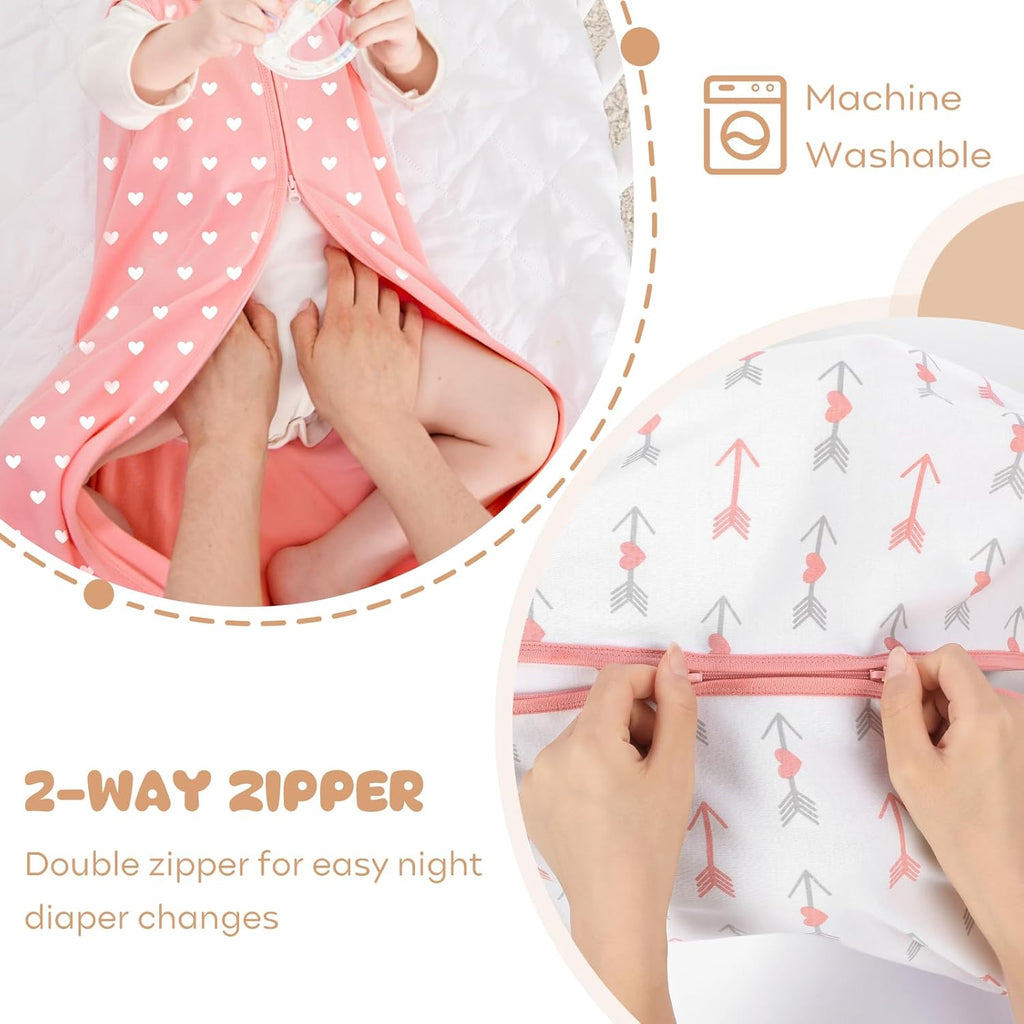 Yoofoss Baby Sleep Sack - 100% Organic Cotton Wearable Blanket | 12-18 Months, 2-Way Zipper, 3 Pack