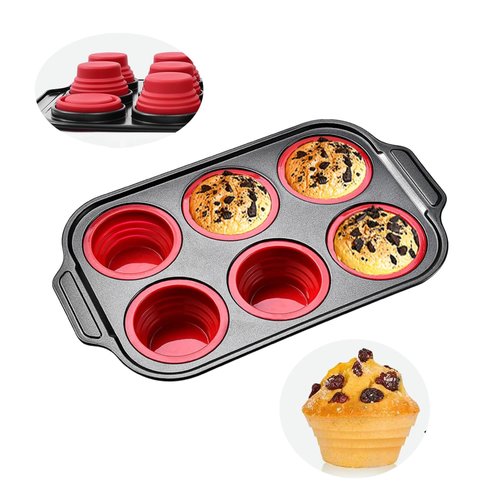 YiYeraio Silicone Muffin Pan, 6 Cups Muffin Pans for Baking with Metal Frame, Cupcake Pan, Egg Bite Molds, Muffin Tin Tray Easy to Pop Nonstick Non Toxic Bakeware for Oven