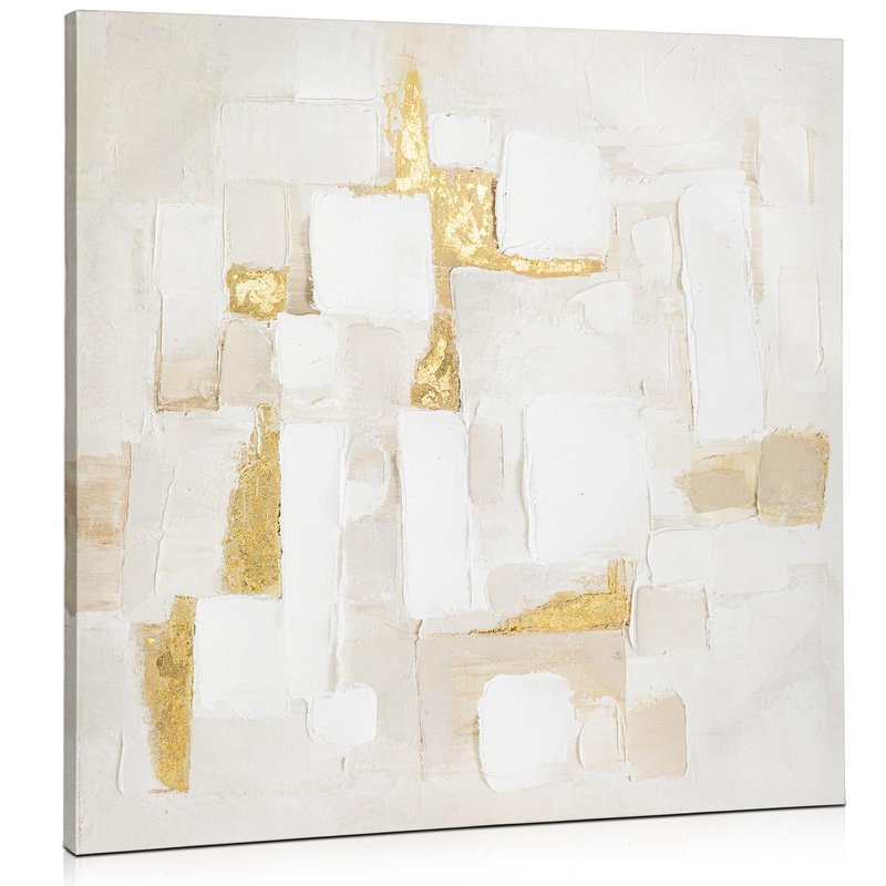 Briful Neutral Abstract Wall Art for Living Room, Textured White and Gold Canvas Wall Decor, Modern Minimalist Square Wall Art for Bedroom, Entryway, Office, Ready to Hang, 23.6" x 23.6"