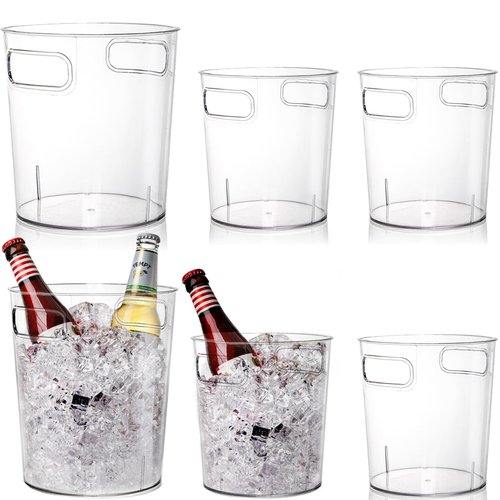 Dicunoy 6 Pack Ice Bucket, Plastic Champagne Wine Chiller Bucket for Parties, Clear Acrylic Cylinder Flower Vase with Handle for Home, Bar, Beer, Champagne Bottles, 2 and 3 Liter