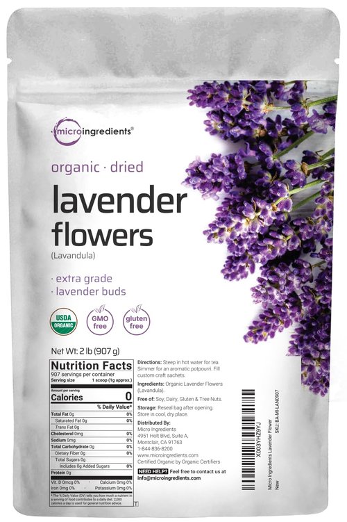 Organic Dried Lavender Flowers, 2lbs (32oz) | Culinary Lavender from France for Tea, Home Fragrance & Sachets | Food Grade Edible Buds | Non-GMO, Bulk Supply
