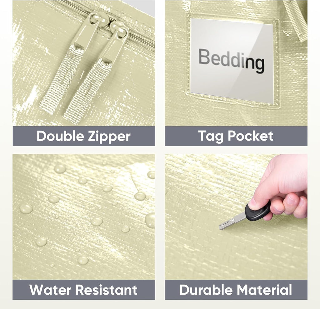 TICONN Extra Large Heavy-Duty Moving Bags - Durable Storage Solution with Zippers & Handles | 2 Pack, Cream