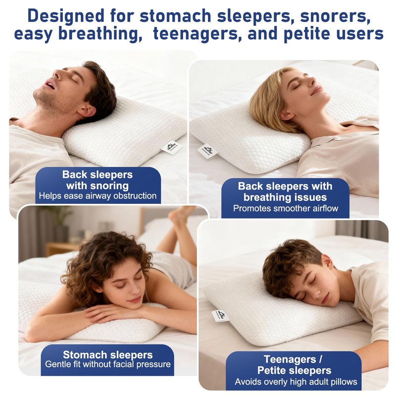 Talatex 2.7 inch Ultra Slim 100% Natural Premium Latex Ultra Thin Pillow, Flat Pillow for Stomach and Back Sleepers, Toddler Pillow Helps Cervical Neck Alignment and Deeper Sleep