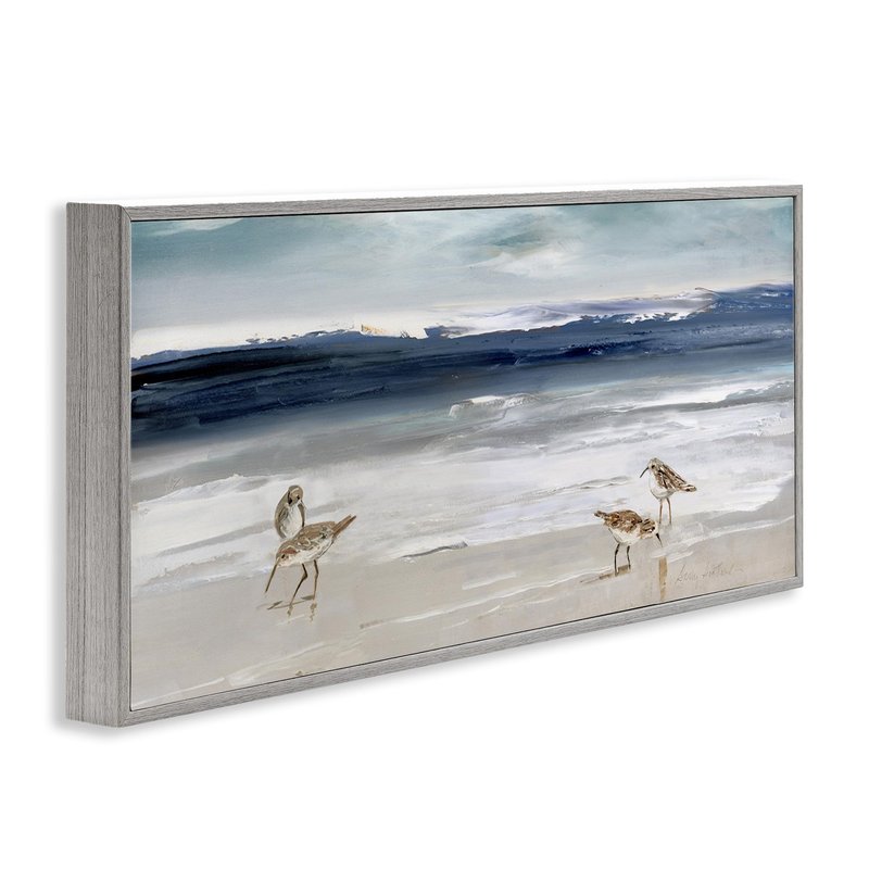 Stupell Industries 'Sandpipers Grazing Sea Shore', Framed Giclee Art, Gray, 30 x 13 Inches, Easy to Hang and Sturdy, Made in USA, by Sally Swatland