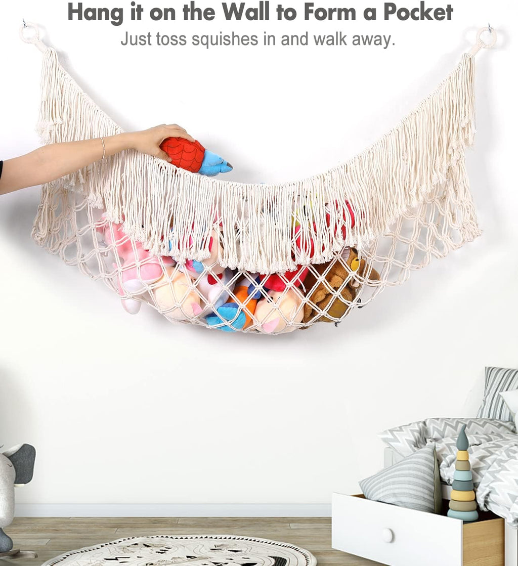 Skiennix Stuffed Animal Hammock - Extra Large 56'' Long Storage Solution | Cream White Hanging Organizer