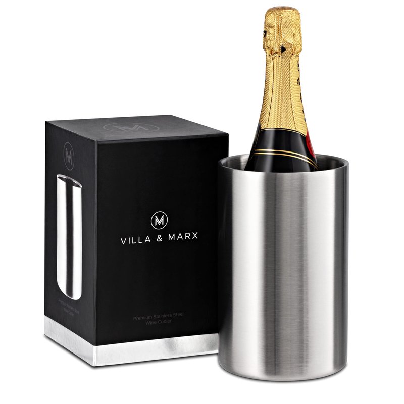 Villa & Marx Premium Champagne Bucket - Keeps 750ml Bottles Cold for Hours - Insulated White Wine Bottle Cooler Without Ice - Stainless Steel
