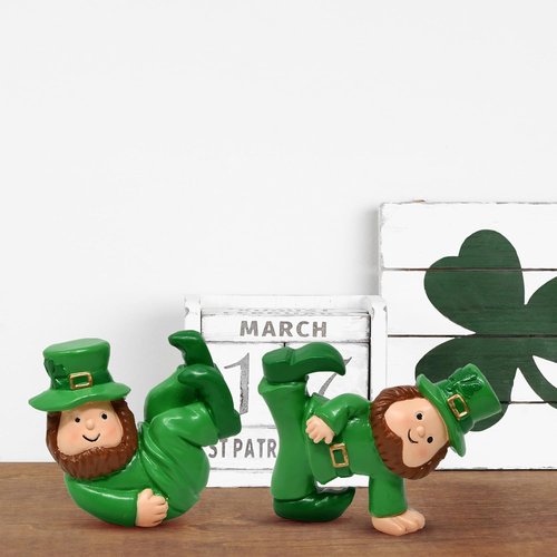 Gift Boutique St. Patrick's Leprechaun Figurines - Set of 3 Mini Irish Resin Decorations for Home & Garden