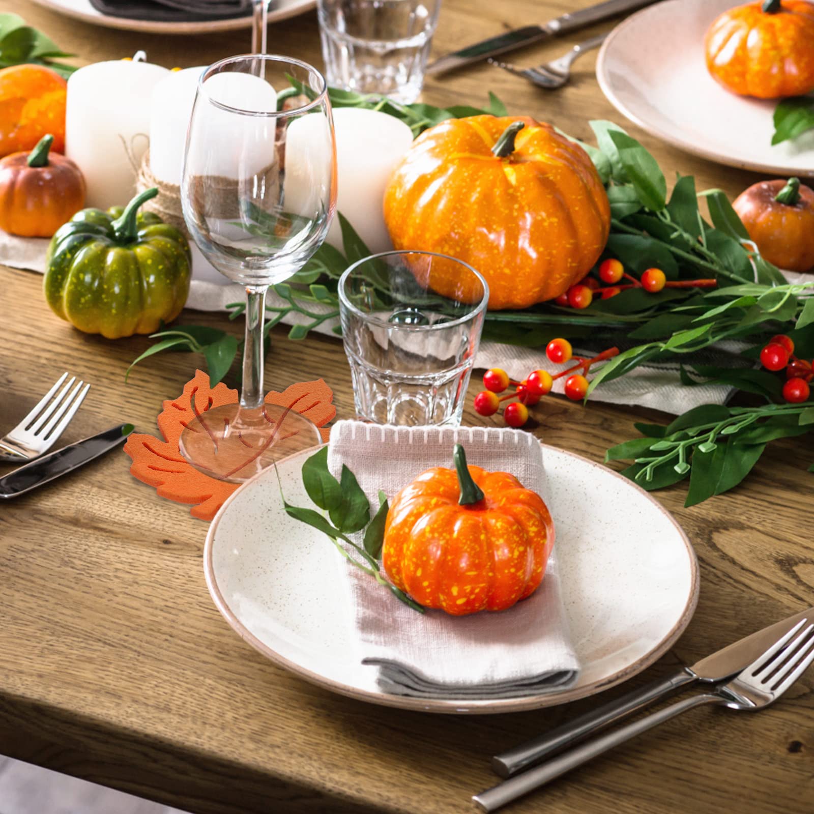 Whaline 16Pcs Fall Maple Leaf Coasters Thanksgiving Felt Maple Leaf Shaped Tableware Mat Orange Green Brown Non-Slip Heat Insulation Drink Tea Coffee Cup Mat for Autumn Harvest Party Home Dinner Decor