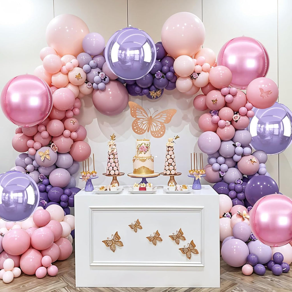 Skiennix 22-Inch Metallic Pink & Purple Round Foil Balloons - 6Pcs for Birthday & Wedding Decor