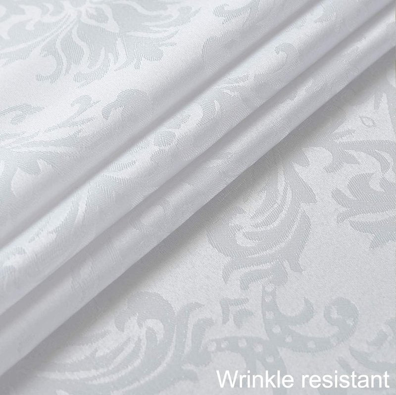 Rectangle Table Cloth - 52 x 70 Inch White Jacquard Tablecloths Damask Design Spillproof Wrinkle Resistant Shrinkproof Soft Tablecloth Polyester Oblong Table Cover for Kitchen Dinning Party Tabletop
