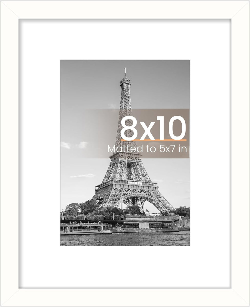 Upsimples 8x10 Picture Frame - Versatile Display for 5x7 Photos with Mat or 8x10 Without Mat - White, 1 Pack