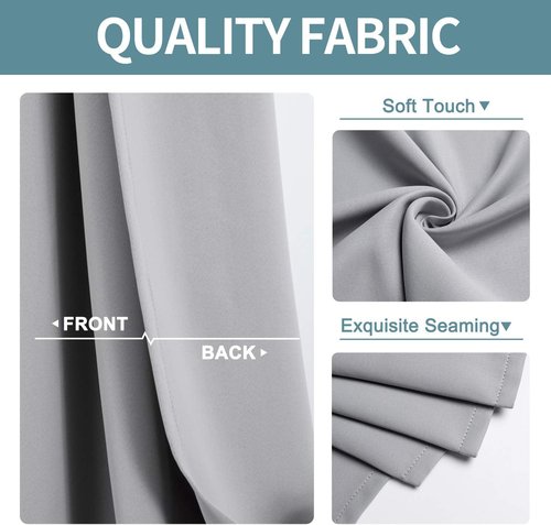 ChrisDowa Grommet Blackout Curtains - Thermal Insulated Room Darkening Panels, Light Grey, 52 x 63 Inch