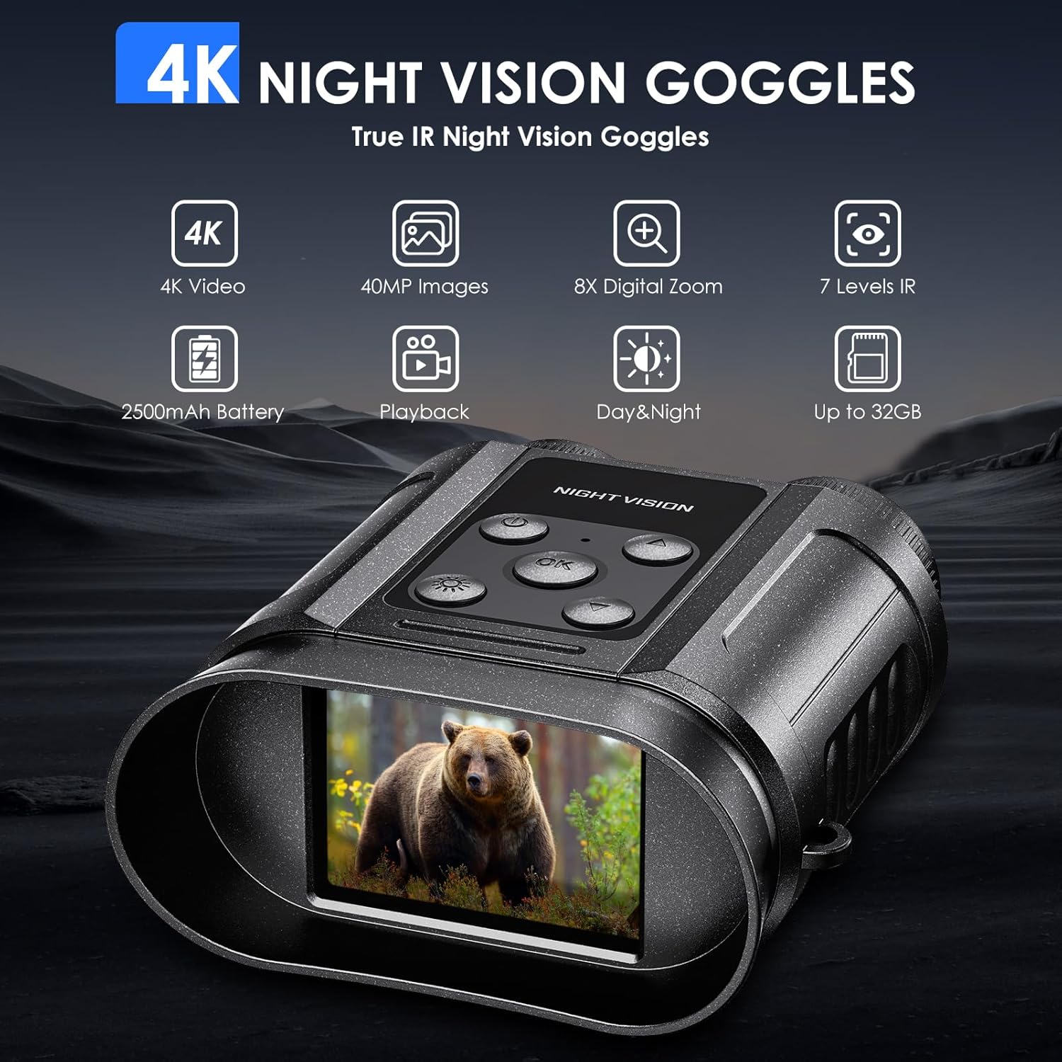 Skiennix Night Vision Goggles - Capture Photos & Videos | 32GB Card Included, Ideal for Outdoor Adventures