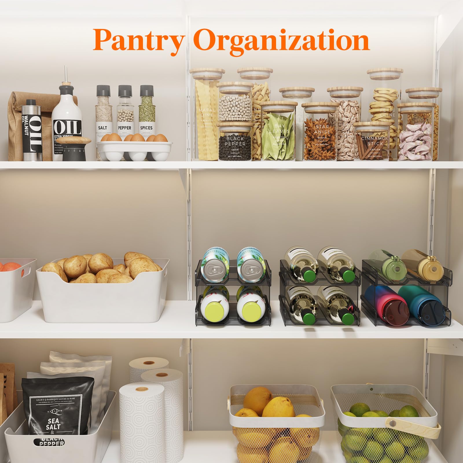 Lifewit Plastic Stackable Wine Rack for refrigerator, Cabinet, Countertop,Wine Bottle Holder, Water Bottle Organizer for Fridge, Pantry, Black, Hold 8 Bottles