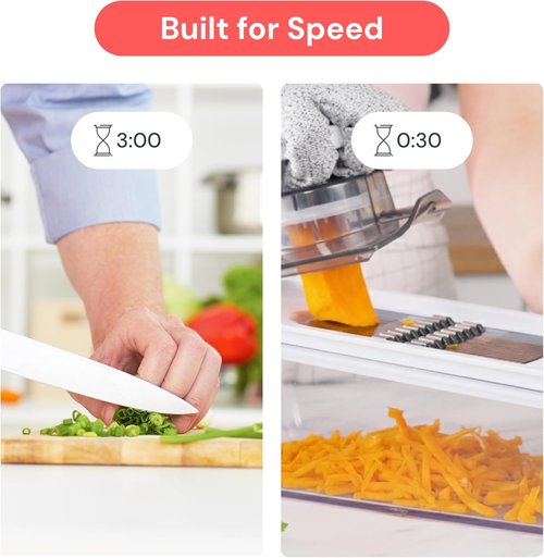 Fullstar Mandoline Slicer - 6-in-1 Kitchen Tool with Safety Glove | Versatile Fruit, Veggie & Cheese Cutter in Black