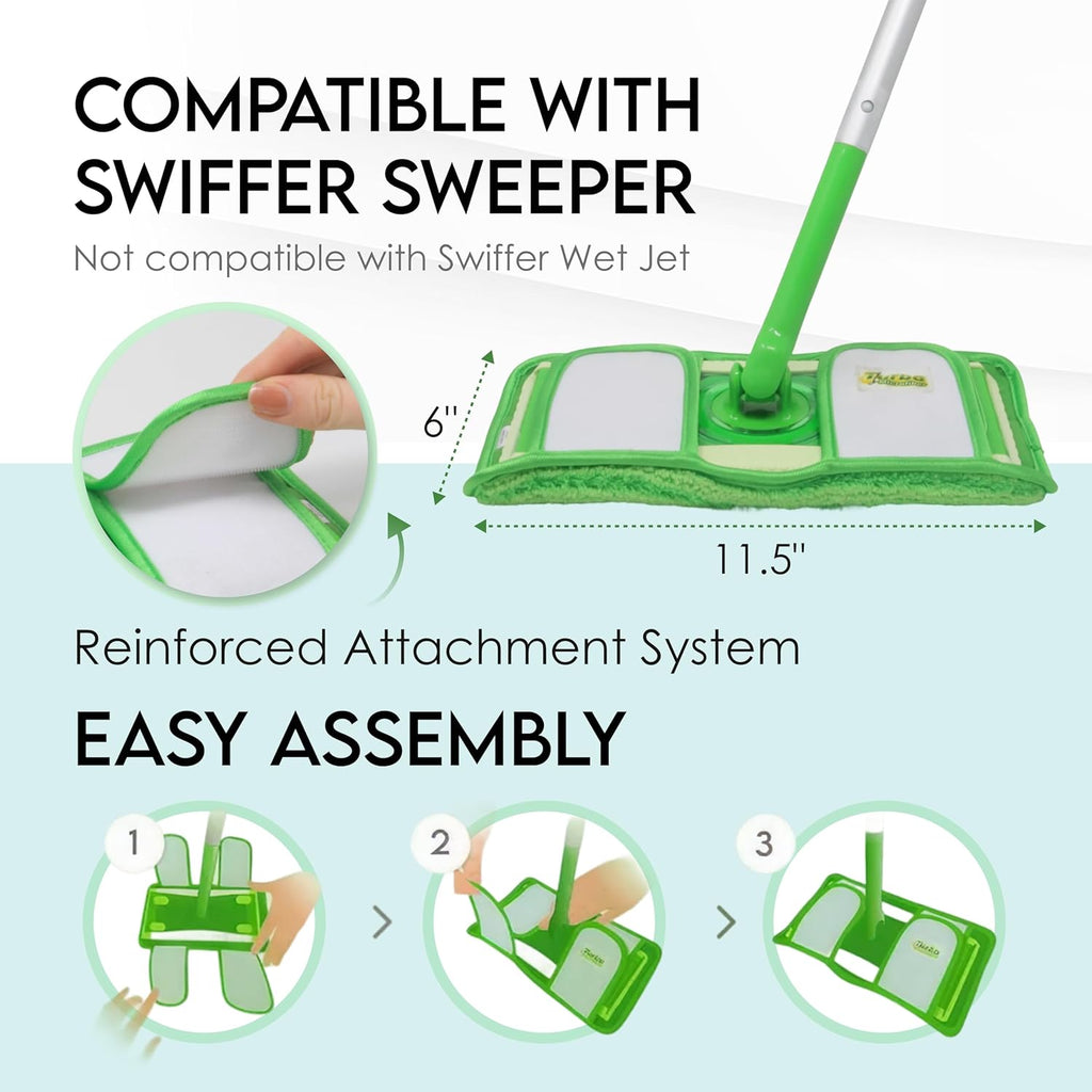 Turbo Reusable Mop Pads - Washable Microfiber Refills for Swiffer Sweeper - 12 Inch, 2 Pack