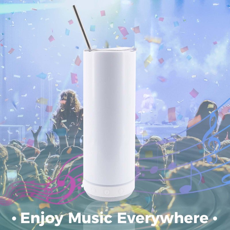 ZREGGUR 20oz white Music Speaker Sublimation Blank Tumbler,1 Pack Straight with Straw and Lid,Speaker Tumbler Cup with Detachable for Valentine's,Father's Day,Mother's Day,Birthday Gift
