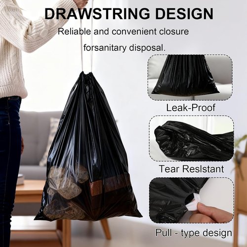 30 Gallon Heavy Duty Drawstring Trash Bags by [Brand Name] - Extra Thick & Tear Resistant | 30 Count, Black
