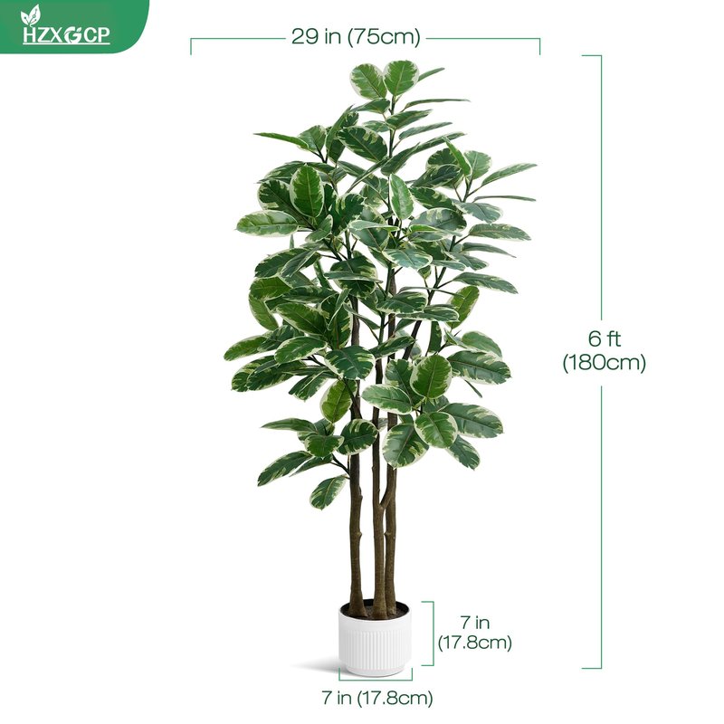 Faux Fiddle Leaf Fig Tree, 6ft Faux Plant Fake Ficus Silk Trees with White Planter, Artificial Fig Trees Floor Plants for House Office Living Room Indoor Home Decor (fig Tree)