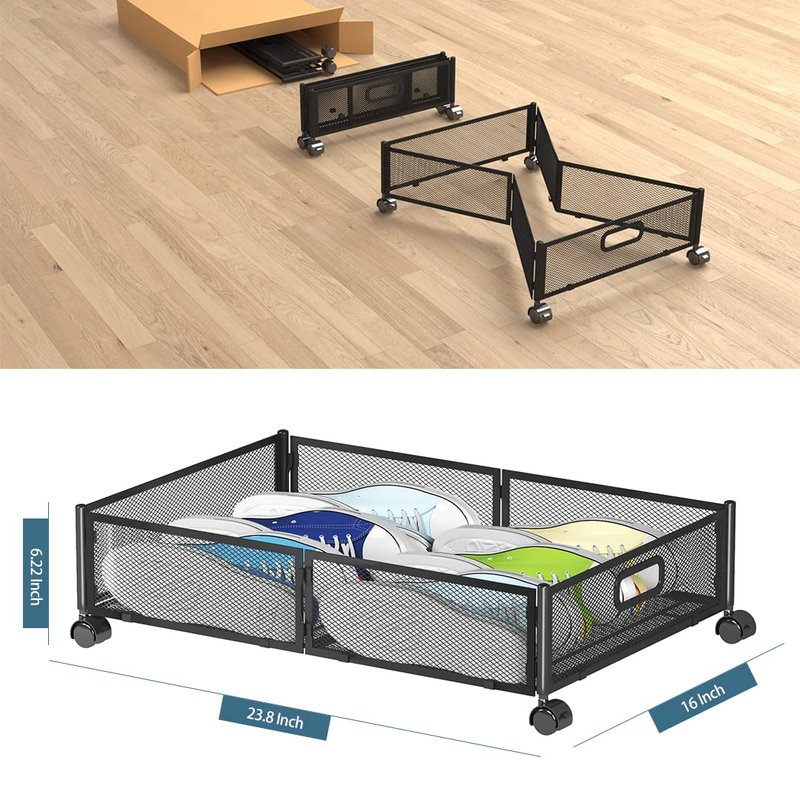Uyokcnie Foldable Bedroom Storage Organization with Handles - Under Bed Storage Containers with Wheels - Bins Drawer for Clothes, Blankets and Shoes