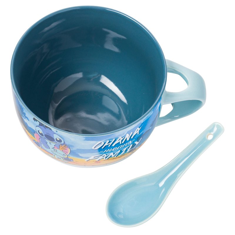 Silver Buffalo Lilo and Stitch Featuring Scrump Ohana Means Family Ceramic Soup Mug Spoon Set, 24 Ounces