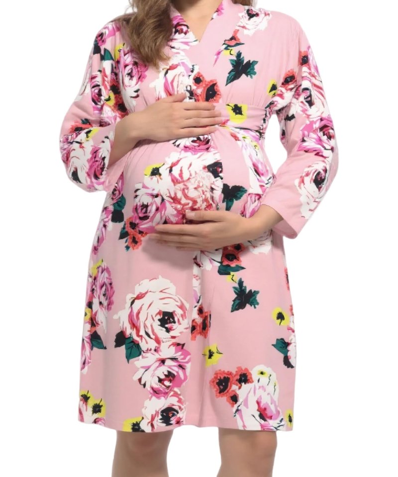 SUFEINI Plus Size Maternity Robe and Matching Baby Swaddle Blanket Set, Mommy Robe with Receiving Blanket Girls Boys Sleepwear (US, Alpha, XX-Large, Plus, Regular, PZA01 Pink)