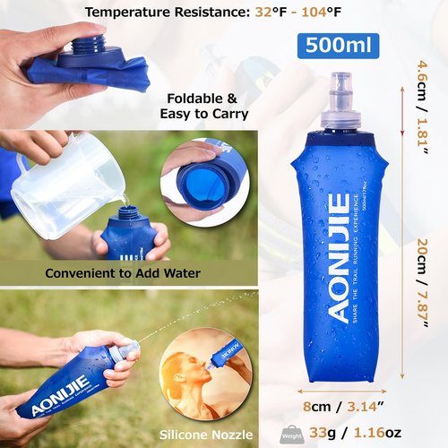 Azarxis Handheld Water Bottle and Phone Case for Running/Walking, Quick Grip Handheld Soft Flask 17oz with Hand Strap Hydration Pack for Runners and Athletes (Black)