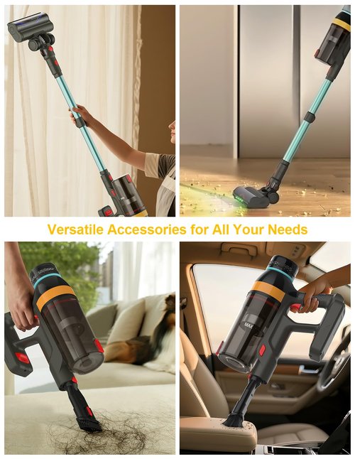 Cordless Vacuum Cleaner , 550W/45KP/60Mins(ECO MODE) Stick Vacuum Cordless Rechargeable for Home/CarPet/Pet Hair/Floor-3 Suction Modes,Smart Screen&Headlight,Self-Standing,Removable Battery,Lighweight