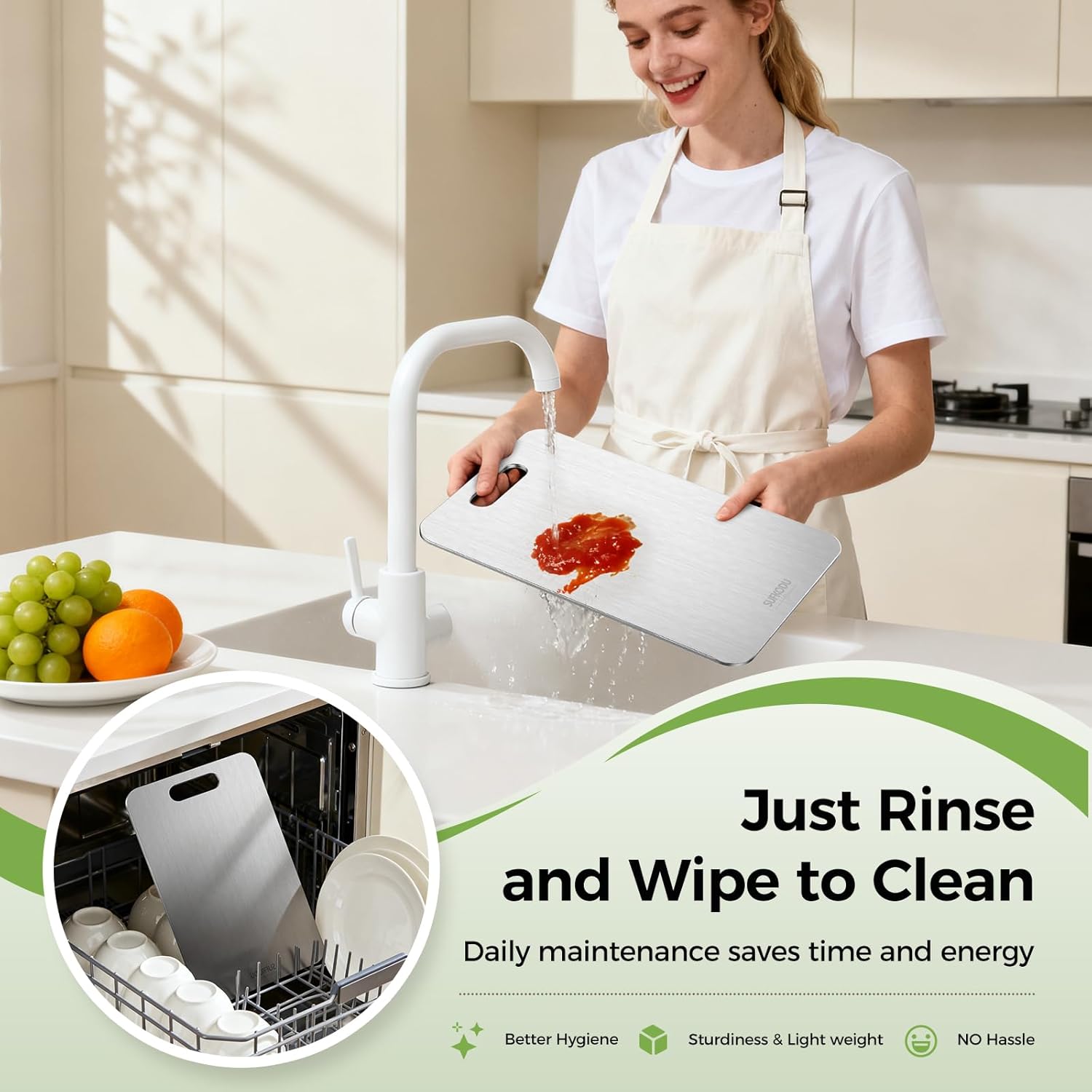 Titanium Cutting Board Set - 100% Double-Sided, Non-Toxic, Dishwasher Safe | 3 Sizes for Raw & Cooked Food