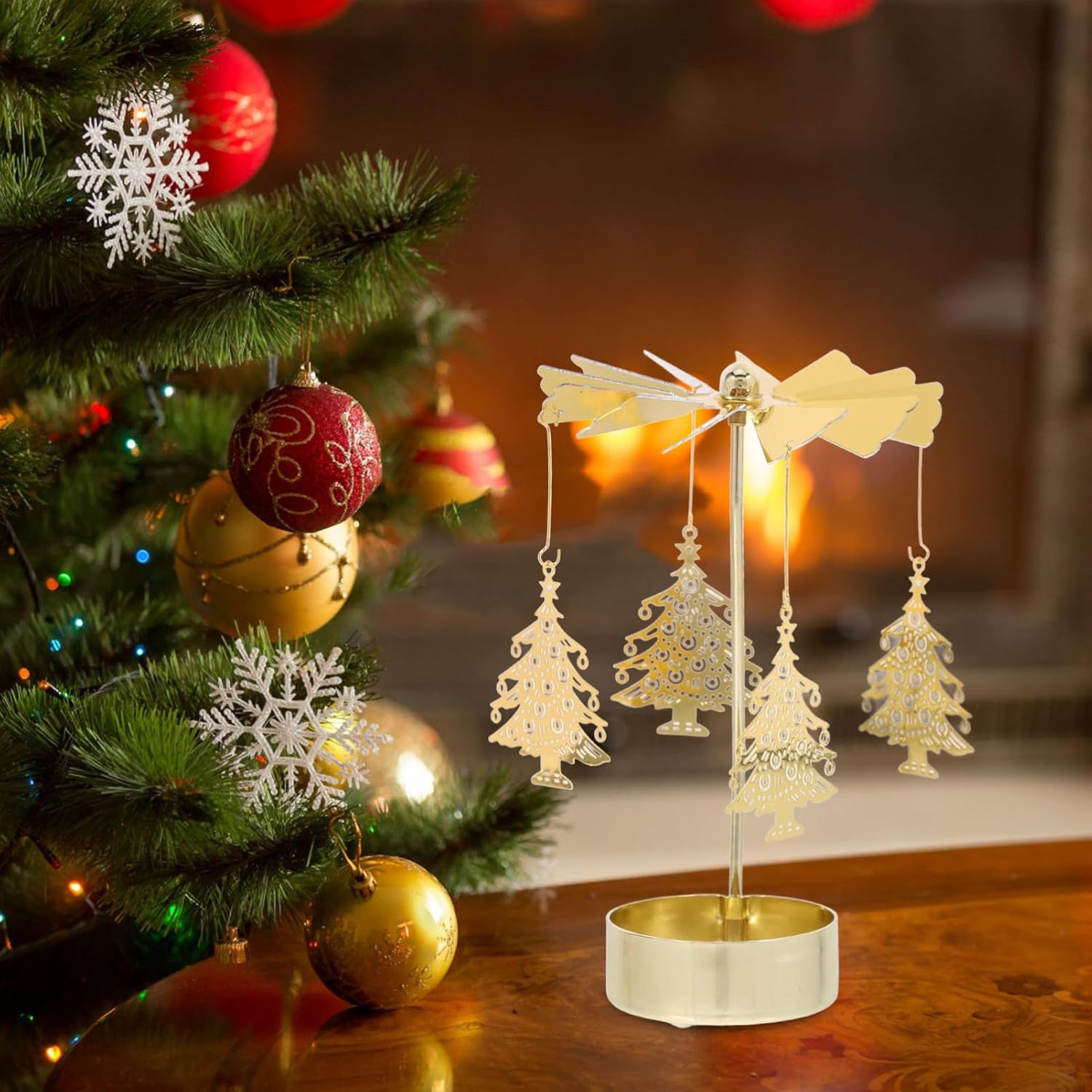 Zerodeko Rotary Candle Holder Set - 3pcs Metal Spinning Windmill Design for Christmas Table Centerpieces
