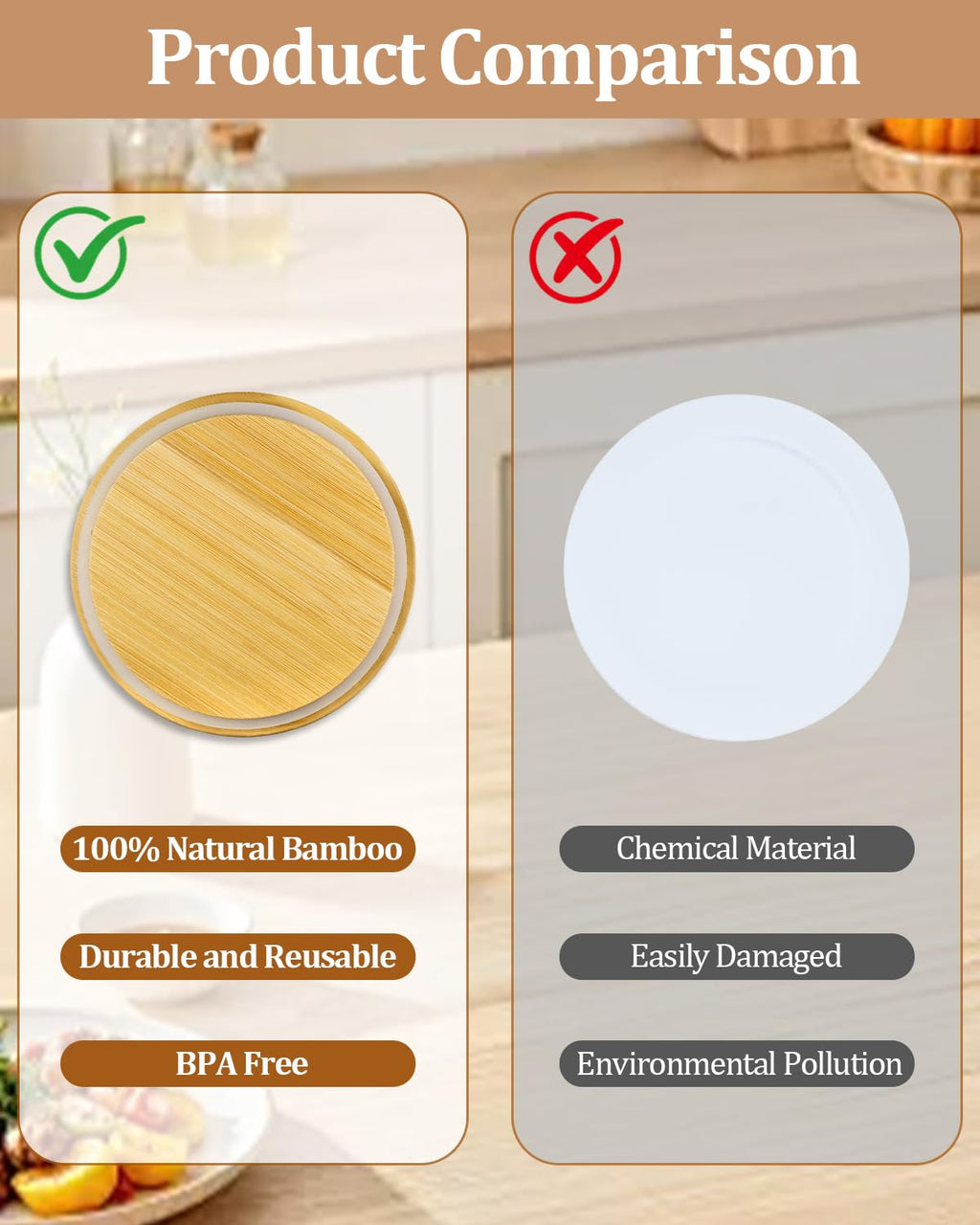 TERESRY Replacement Wooden Lids for Pyrex, Anchor Hocking Glass Containers 7402-PC*4, Bamboo Lids for Pyrex 7Cup Glass Bowls, Bowl Covers with Leakproof 4 Pack