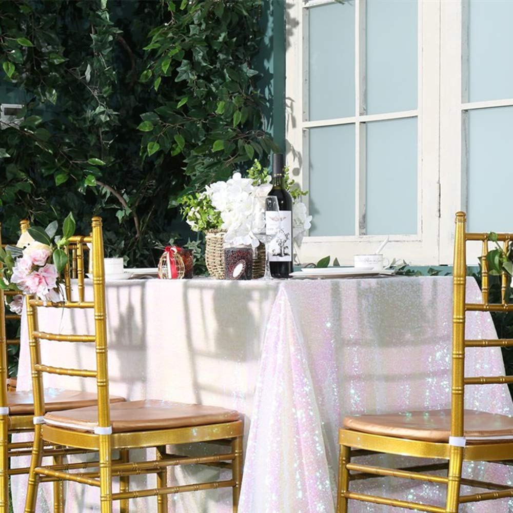 SoarDream White Iridescent Sequin Tablecloth 60x102 Inches Sparkle Table Cloth Cover for Wedding Birthday Party Dinner Cake Buffet Table Decoration