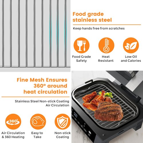 Air Fryer Replacement Parts for Ninja Foodi FG551 Smart XL Indoor Grill with Air Fry, 11.6''*7.6'' Stainless Steel Air Fryer Accessories Roasting Steamer Grill Racks Baking Tray，Dishwasher safe