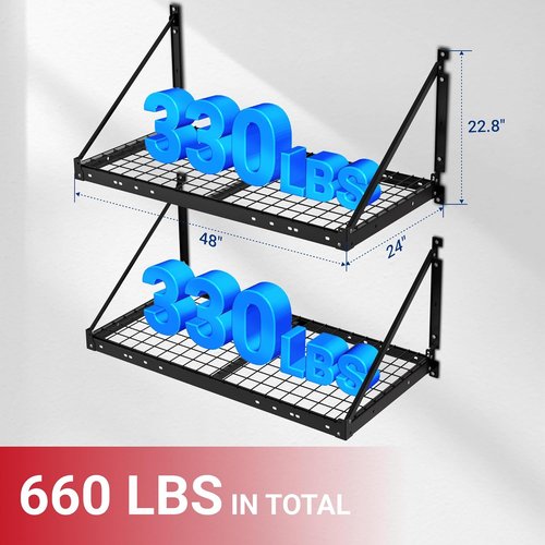 FLEXIMOUNTS 2-Pack Garage Wall Shelving | Heavy-Duty 2x4ft Storage Rack with 660lbs Capacity