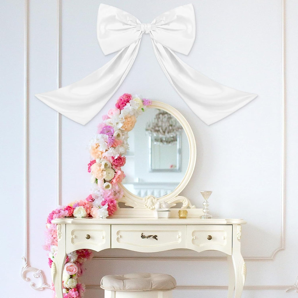Wavwavw Large White Satin Bow | Elegant Birthday & Wedding Decoration | 18 x 24 Inches