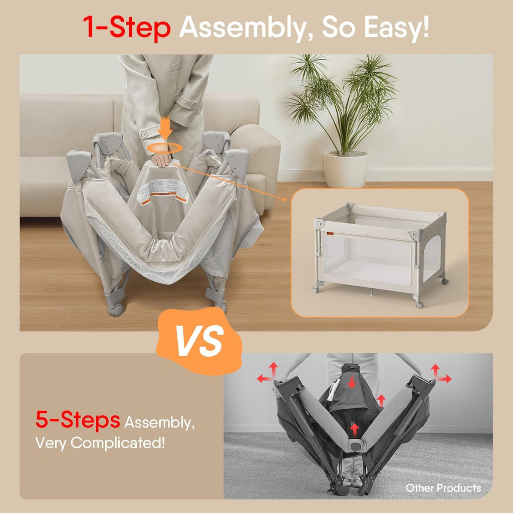 TinyGlow 4-in-1 Baby Bassinet - Portable Crib with Mattress & Mosquito Net | Easy Assembly & Travel-Friendly