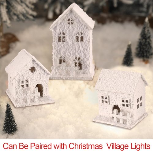 Gerrii Christmas Village Houses Set - 17 Pcs Winter Figurines with Santa | White Desktop Ornament for Holiday Decor