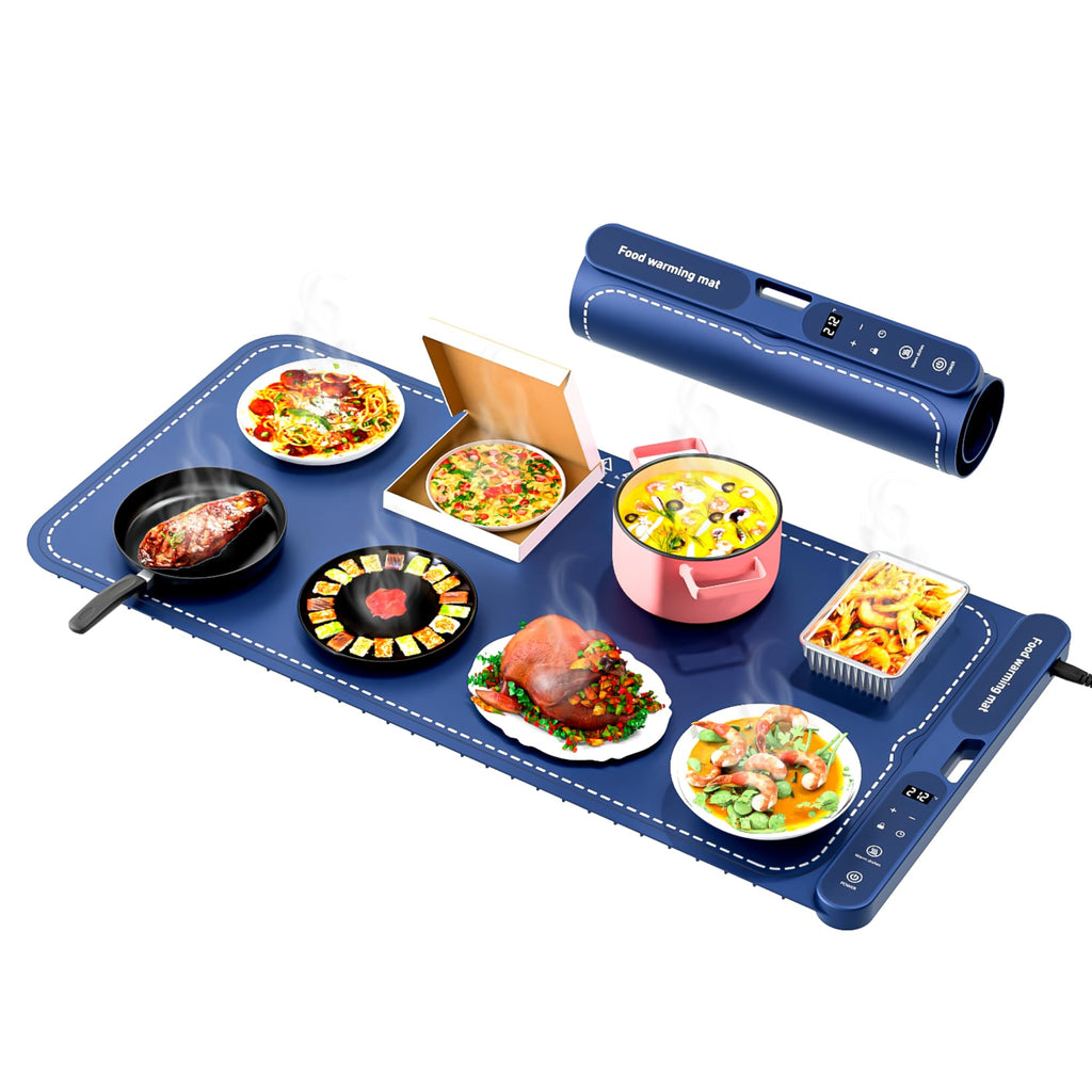 Electric Warming Tray&Food Warming MatFast Full Surface Electric Warming Tray with 7 Temp-Settings & 8H Timer, Portable Roll Up Food Warmer for Gatherings Parties Buffet-Oversized (Blue, 32''X15'')