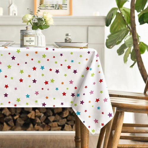 Horaldaily White Happy Birthday Tablecloth 60×120 Inch Rectangular, Gold Star Printed White Table Cover for Birthday Decoration, Birthday Party Supplies