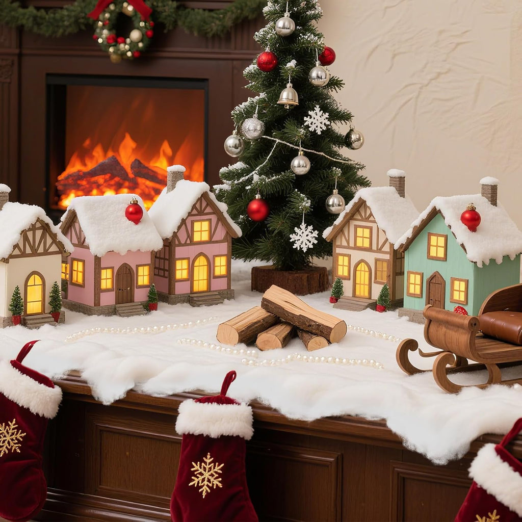 5 Pack Christmas Fake Snow Blanket - Thick 3x8 FT Fluffy White Artificial Snow for Holiday Displays & Decor