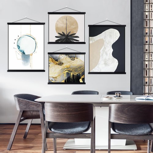 Benjia Magnetic Light Wood Poster Frame Set - 4 Pack for 17x22, 17x11, 17x24 Art Prints | Black
