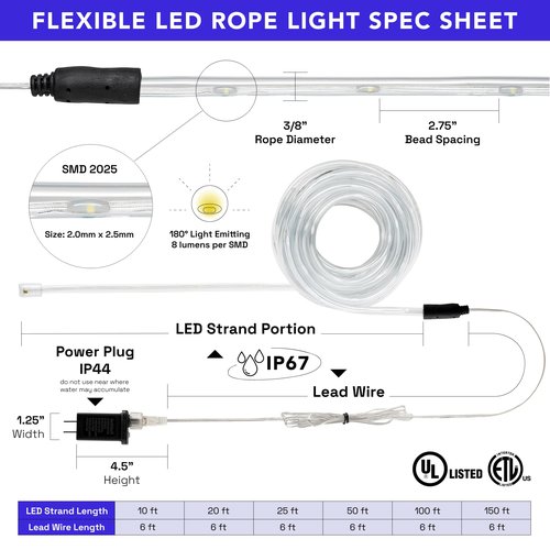 WYZworks 100ft Red LED Outside Rope Light - 8 Modes, Waterproof Permanent Outdoor Accent Lighting w/Remote, Flexible Clear Tube, ETL Certified, Garden, Patio, Holiday Christmas, Palm Tree, Ambient