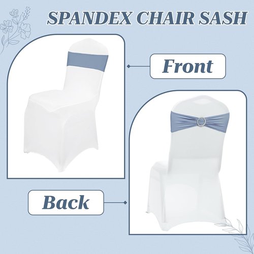 MDS Premium Spandex Chair Sashes - Stretchy Bow Covers with Buckle Slider | Pack of 25 - Dusty Blue